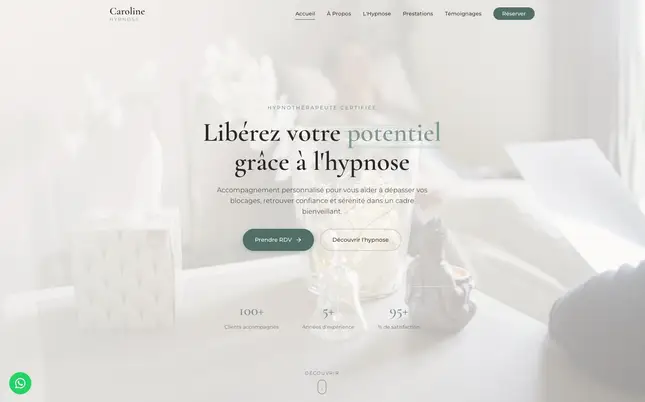 Site web vitrine Caroline Hypnose - Création Pixxel Studio Limoges avec photos professionnelles